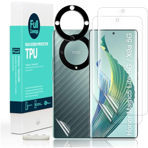 Ibywind Protector de pantalla para Honor Magic 5 Lite,X9a 6.67,con 2 piezas de película de TPU flexible,1 pieza Protector Camara,1 pieza de película trasera