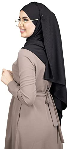 Schlupf-Hijab mit seitlichen Öffnungen für Brillen – Gerippter Premium-Jersey für muslimische Frauen HE510 (Schwarz)