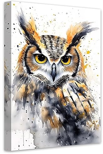 LZIMU Aquarell Eulen bild auf Leinwand lustiges Eulen Leinwandbild niedliche Tiere buntes Kunstwerk Wanddekoration Gerahmt (4, 40.00x60.00cms)