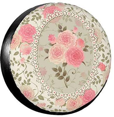 Reifensack Blumen-Shabby Chic-Rosen-Spitze-Rahmen-Rosa-Blumen-Blumensträuße Mit Grünen Blättern Uv-Schutz Reifentaschen Premium Auto Reifen Taschen Für Geburtstag Fahrzeuge Truck 15inch
