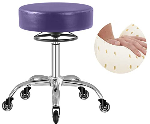 Outmaster Rullpall höjdjusterbar med hjul – 50–62 cm, lastbar arbetspall, 360° vridbar pall för salong och spa, av läderpall (lila)