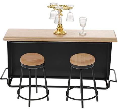 PRETYZOOM 8stücke Teiliges Miniatur-weinbar-Set Für Puppenhäuser Tisch Mit Gläsern Und Bar Robustes Puppenhaus-zubehör Für Kreative Spielwelten Und Dekoration