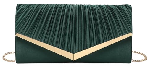 Kiss me Women Clutch Purse Evening Bag Wedding Prom Velvet Handbag, Ladies Elegant Shoulder Bag With Detachable Chain (Green)