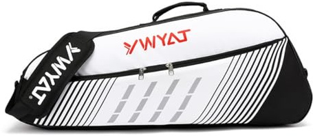 UNISTRENGH - Bolsa de bádminton, bolsa para raqueta de tenis, bolsa de bádminton para 3 raquetas de bádminton, lona, impermeable, correa ajustable y desmontable (negro y blanco)