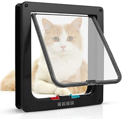 Sailnovo Porta per gatti 24,5 x 28,5 x 5,5 cm, nero, taglia XL, chiusura a 4 vie, per porte interne ed esterne, resistente alle intemperie