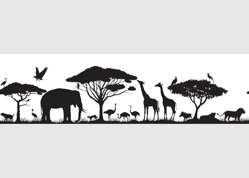AG Design Bordura Autoadesiva Safari Monocromatico, AWB 8268 | Decorazione Impermeabile per Pareti, Mobili, Carte da Parati, Rivestimenti Murali, Pellicola | Larghezza 500 cm x Altezza 13,8 cm