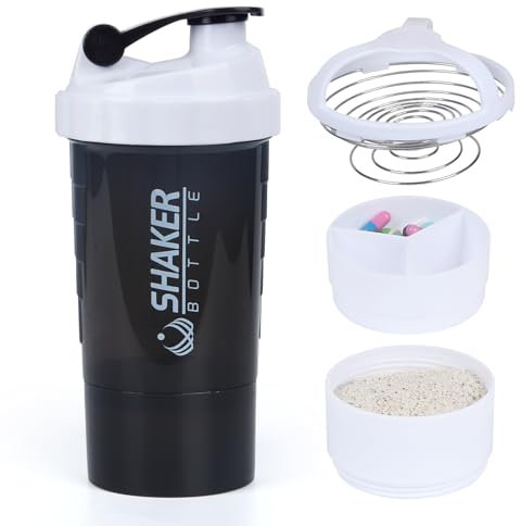 XTKS Shaker à Protéines 500ml (16oz) - Shaker Proteine avec compartiment - Bouteille Mélangeuse Anti-Fuite, Boule Inoxydable - Idéal pour Shakes, Smoothies - Sans BPA,Lave-Vaisselle （Blanc）