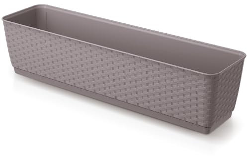 Annastore Blumenkasten L 600 mm - Balkonkasten aus wetterfestem Kunststoff - Blumenkästen - Balkonkästen (Mokka, 600 mm)