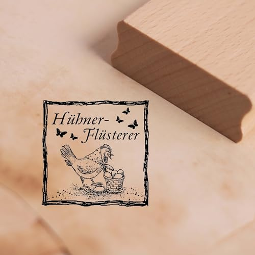 Motivstempel Hühnerflüsterer Rahmen - Huhn Stempel Henne Eier Holzstempel Scrapbooking 48 x 48 mm