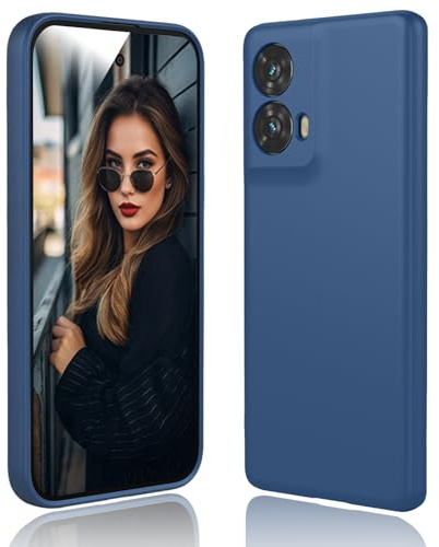 DESSEN Funda para Motorola Moto G85 5G Capa - Líquida Silicona Carcasa Antigolpes Protector Móvil Case Cover Suave Delgada Bumper con Forro de Microfibra Antiarañazos, Azul