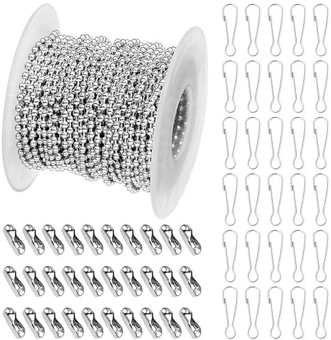Shengxi 49 Feet Stainless Steel Ball Bead Chains 2.4mm Silver Ball Chain Necklace Mens Stainless Steel Neck DIY Jewelry Making Accessories with 30 Matching Connectors and 30 Stainless Steel Buckle