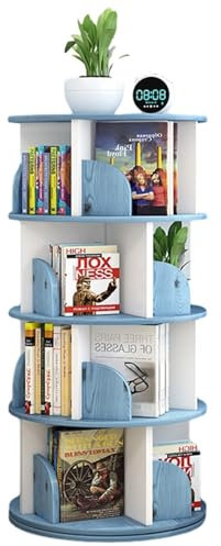 Drehbares Bücherregal, 4 Ebenen, drehbares Ausstellungsbücherregal, 360°, einzigartiges drehbares Lagerregal zum Drehen eines kleinen Bücherregals, ideal für Schlafzimmer und Wohnzimmer (bla