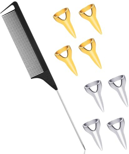 WeddHuis 9 Pcs Flecht-Fingerwerkzeug Haarscheitelwerkzeug für Finger Scheitelring zum Flechten von Haaren Metallnägel für Finger Flechtwerkzeug Haarscheitel-Werkzeug für Frauen Zöpfe