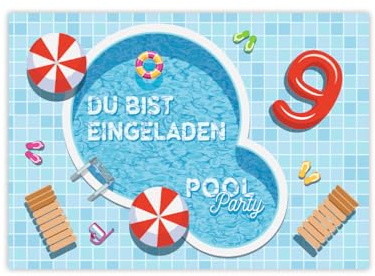JuNa-Experten 12 Einladungskarten zum 9. Kindergeburtstag Schwimmbad Schwimmen Jungen Mädchen Einladung neunte Geburtstag