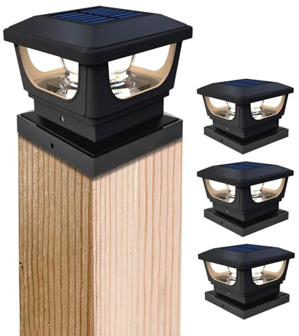 GEYUEYA Home Solar Post Lights for 3x3 4x4 inch Wooden Posts Cap, 4 Packs | Solar Post Cap Lights Fence Post Lights Outdoor for Pathway Wooden Posts Deck Cap Garden Yard Decoration