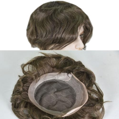 Teraman Men's Toupee 9×7 European Virgin Human Hair Toupee for Men OCT Lace+PU Thin Skin Hairpieces Hair Replacement System Monofilament Net Base for Men (#4 color)