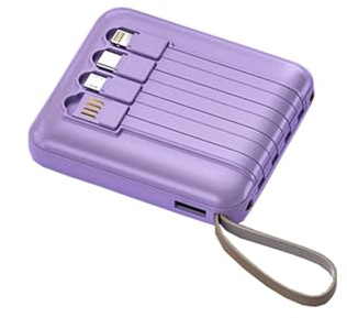 Cargador Portátil Power Bank 20000mah Display Power Bank, Carga Rápida, Banco De Energía De Carga Rápida De Teléfono Móvil, Fuente De Alimentación Móvil De 4 Cables (Morado)