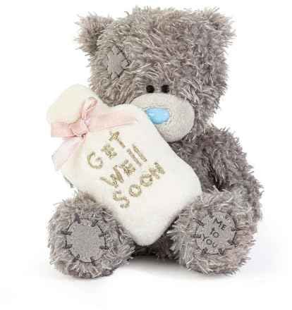Me to You Tatty Teddy Plush 10cm-High Get Well Soon Bear Holding Novelty Hot Water Bottle - Official Collection, Grey
