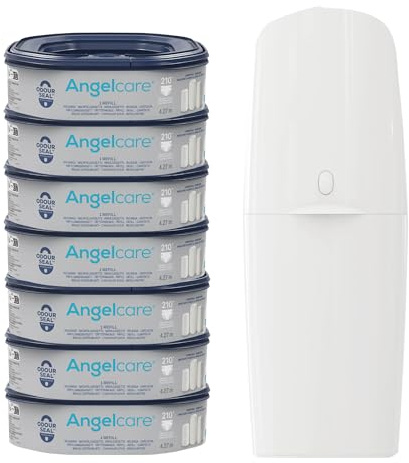 Angelcare Poubelle à Couches Classic XL avec Recharge Octogonale Anti-Odeur Haute Capacité + 6 Recharge Poubelle à Couches – Octogonale