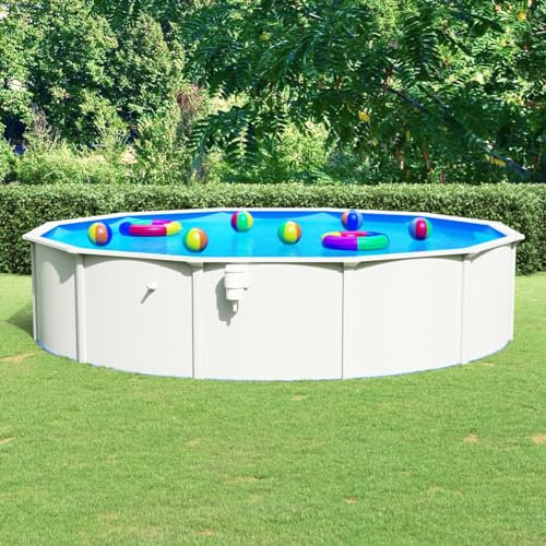 Gecheer Piscina Rotonda con Pareti in Acciaio 550x120 cm Bianca - Fuori Terra per Giardino, Terrazzo, Paio, P93263