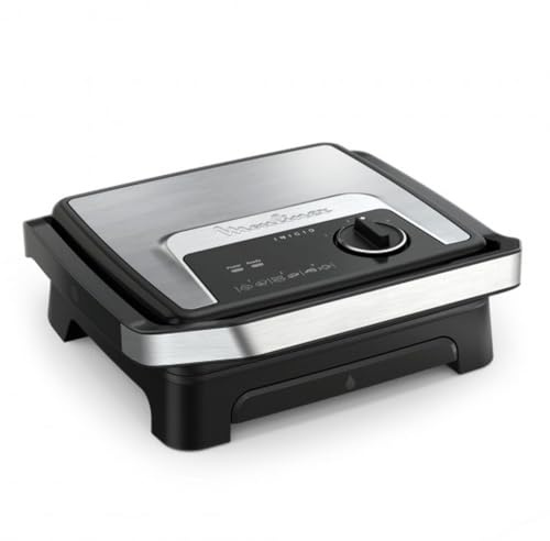 Moulinex Inicio Adjust, Piastra per Panini e Griglia Elettrica 2-in-1 con Termostato Regolabile e Design Salvaspazio, Cottura Rapida, Facile da Pulire, 2000 W, Colore Nero/Acciaio Inox, GI272D