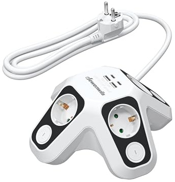DEWENWILS Steckdosenleiste mit USB 2A + 2C, Einzeln Schaltbar, 2 m | Mehrfachsteckdose mit Überspannungsschutz & Kindersicherung, 3680 W / 16 A, platzsparend für Büro und Haushalt