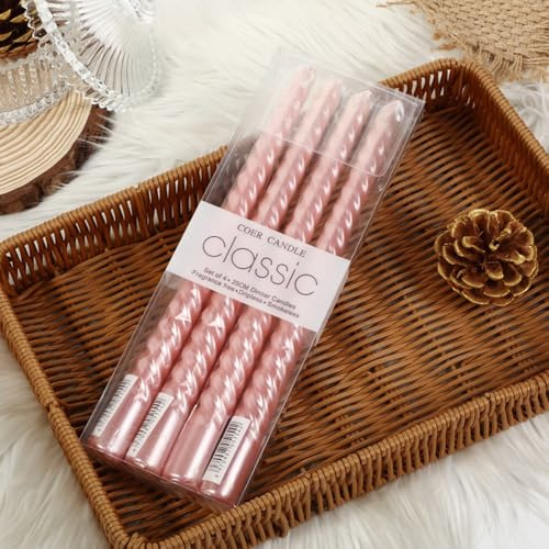 Elegant Tapered Candles Set of 8 Hour Long-Lasting Dinner Candles for Romantic Birthdays Weddings and Home Decor Premium Pillar Candle Alternative, Pack of 4, 10 inch 20mm*250mm (Pink)