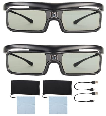 DLP Link Gafas 3D, Eyewear Activo Recargable de 144Hz para la Mayoría de los Proyectores LTV-3000 Pro, Vanish TV, LTV-2500 Projectores, Ángulo de Visión de 178 ° de Ancho