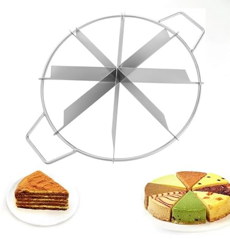 NatureMan Cortador redondo para tartas, 10.2 pulgadas de diámetro, de acero inoxidable, a prueba de óxido, divisor de pasteles con mango lateral, cortador de pasteles para hogar comercial (8 rebanadas