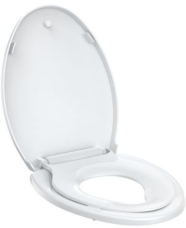 Toddler Toilet Seat – White Elongated Toilet Seat with Toddler Seat, Quick-Release & Slow-Close Hinges, Child & Adult Friendly, Fits 19-Inch Elongated Toilets, Perfect for Family Bathroom Training