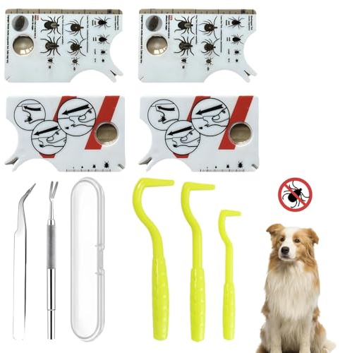 MigWoo 【7-teiliges Set】 Zeckenentferner Für Menschen & Hunde - Zeckenkarte Mit Lupe (2Stk), Zeckenzange Edelstahl, Zeckenhaken - Sanft Zecken Entfernen Ohne Rückstände - Für Katzen, Outdoor