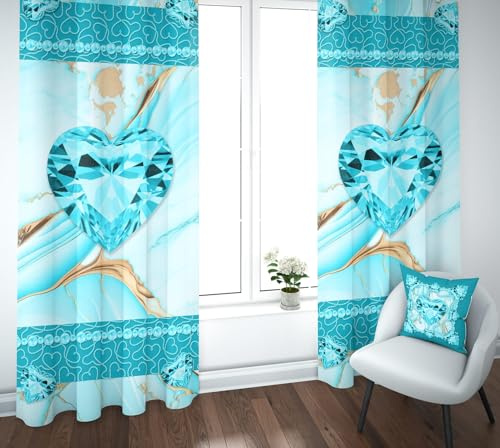 Tende a Pannello 2 Pezzi 140x290 cm con Cuore Diamante 3D – Fantasia Tiffany e Perle – Microfibra Anallergica – Stampa Digitale HD – Eleganti per Soggiorno, Camera e Cucina