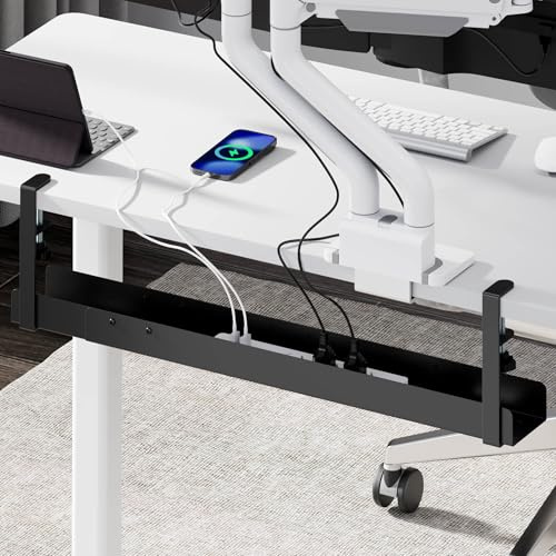 Mimoke Kabelkanal Schreibtisch - 800 bis 1200 mm ausziehbare Kabelwanne Kabelmanagement Schreibtisch mit Zubehör Einfache Klemmmontage (Schwarz)