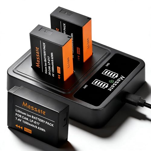 Massate 3-Pack LP-E17 Battery + LED PD20W Fast Charger, LP E17 for Canon EOS RP R8 R10 R50 R100, Rebel T8i T7i T6i T6s, SL2 SL3, EOS M3 M5 M6 M6II 77D 200D 250D 750D 760D 800D 850D 8000D