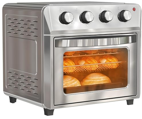 HOMCOM Mini forno a convezione 24 L 1600W 90-230℃ Forno ad aria calda con timer da 60 minuti, friggitrice ad aria calda con teglia e griglia, mini forno con illuminazione interna, argento