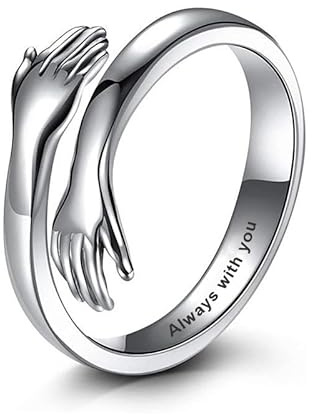 Stainless Steel Hug Rings for Women, I Love You Forever Love You Mother Gift Sister Gifts Engraved Words Hugging Hands Open Ring Friendship Jewelry Gift (Always with you)