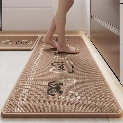 Morbuy Küchenteppich Tiermuster, Waschbarer Teppich Küchenvorleger Fliesenoptik Modernes Design rutschfest & Waschbar, für Flur, Schlafzimmer (Welpen in Einer Reihe,40x120cm)