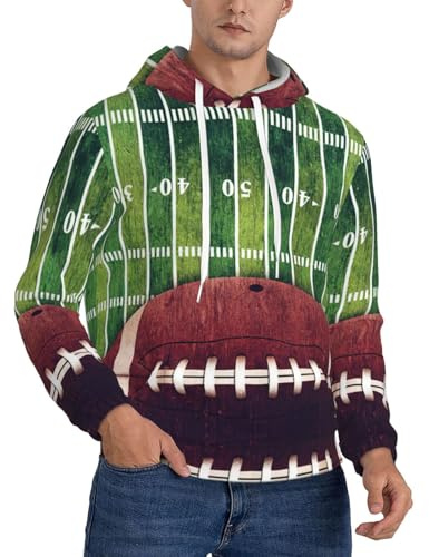 ASFgda Amerikansk fotbollsplan och bolltryck pullover huvtröja, vinter vardaglig huvtröja för män med känguruficka, storlekar S-4xl, Svart, M stor