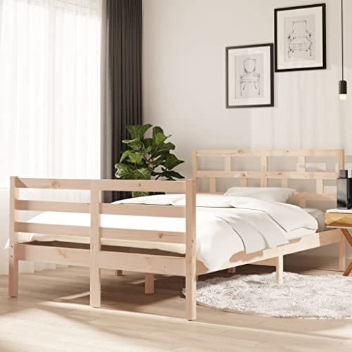 GeenYuu Massivholzbett Kiefer 120x200 cm, unbehandeltes Holzbett mit Kopfteil, Robustes Bettgestell für Schlafzimmer, modernes Design, langlebige Möbel