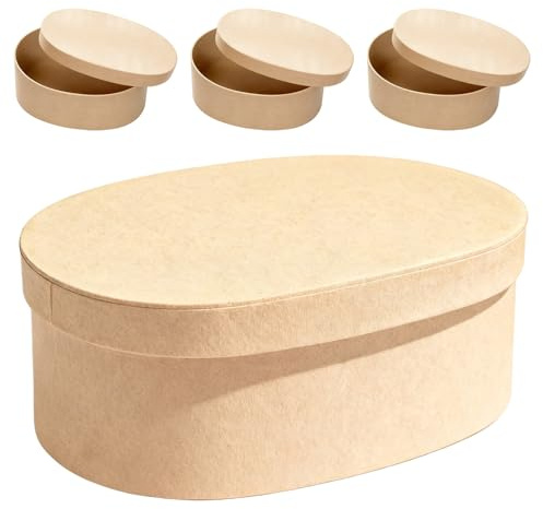 COLLBATH 4 Stück Teiliges Ovale Kraftpapier Geschenkboxen mit Deckel Mittelgroß Verstärkte Kartonaufbewahrung für Basteln Kosmetik Kleine Geschenke DIY Personalisierbar