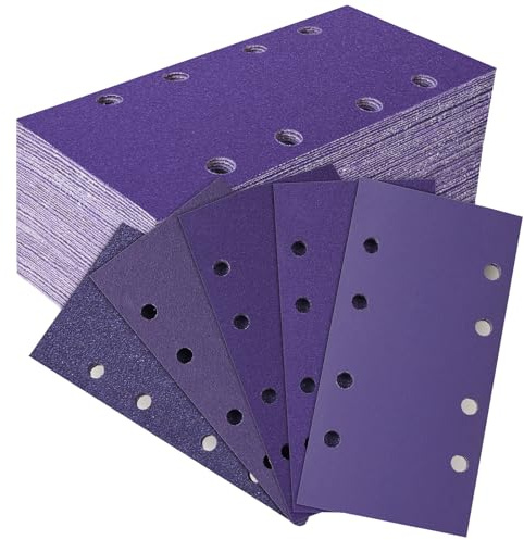 MOGRQAP Schleifpapier Klett 93x185 mm, 50 Stück Körnung 60/80/120/240/400 | Keramik Schleifblatt Set für Holz, Metall, Lack, 8 Löcher Rechteckiges Schleifpads für Schwingschleifer