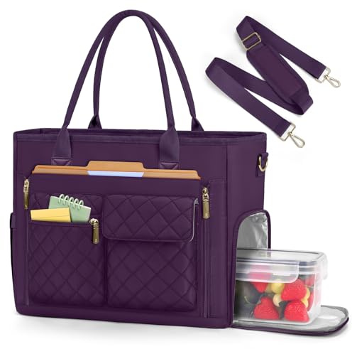 RAINSMORE Lehrertasche Damen 15,6 Zoll Laptoptasche Handtasche mit Kühlfach Arbeitstasche Wasserdicht Große Umhängetasche für Büro Uni Shopper Dunkelviolett