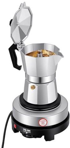 PUDLOR Espressokocher, Espressokocher Für 3 Tassen Kaffeekocher Camping Elektrische Espressomaschine Anzeigelicht Wärmeabfuhrlöcher Silikon-Pads Fünfstufige Temperaturregelung Und Sicherheitsventil