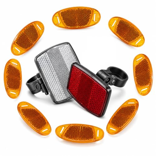 Ruvan Reflectores para Bicicleta Kit de 10 Piezas Catadióptricos Delantero Trasero y Reflectores de Radios de Resina para Bici de Montaña y Urbana Set de Luces Reflectantes de Seguridad Nocturna