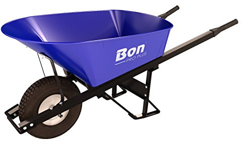 Bon Tool 28 900 Premium Contractor Grade Steel Single Wheel Wheelbarrow with Steel Hande and Knobby Tire, 6 Cubic Feet