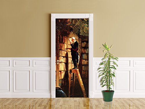 Bilderdepot24 Selbstklebende Türtapete - Carl Spitzweg - Der Bücherwurm 90 x 200 cm - einteiliger Aufkleber für Türen, Folie für Türen, Poster - Maler, alter Meister der Biedermeier-Kunst