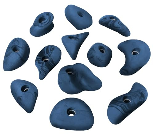 ALPIDEX 12 Klettergriffe | Klettersteine | Verschiedene Formen | Ergonomische Rundungen | Hinterschneidung - Farbe:blau-meliert