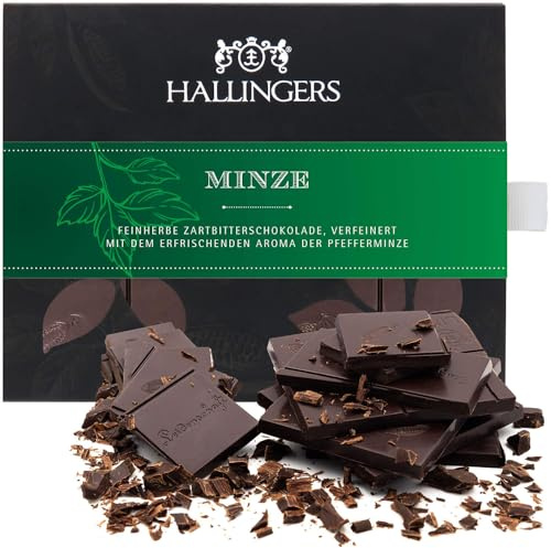 Hallingers Genuss Manufaktur Vegane Schokolade Geschenk - Tafel aus handgeschöpftem Edelkakao ohne Alkohol edler Karton Minze Minze, Geschenkidee für Frauen Männer