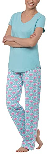 PajamaGram Pajamas Women Cotton Jersey - Women's Pajama Sets, Aqua, S, 4-6