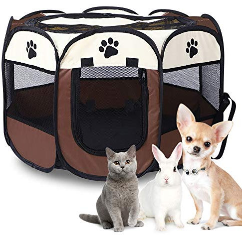 Cocoarm Oxford Welpenlaufstall Faltbar Tierlaufstall Welpenlaufstall Laufstall Katze 8 Mesh Panel Hundehütte Welpenauslauf Katzenhaus für Kleintiere wie Hunde Katzen (Kaffee Farbe)